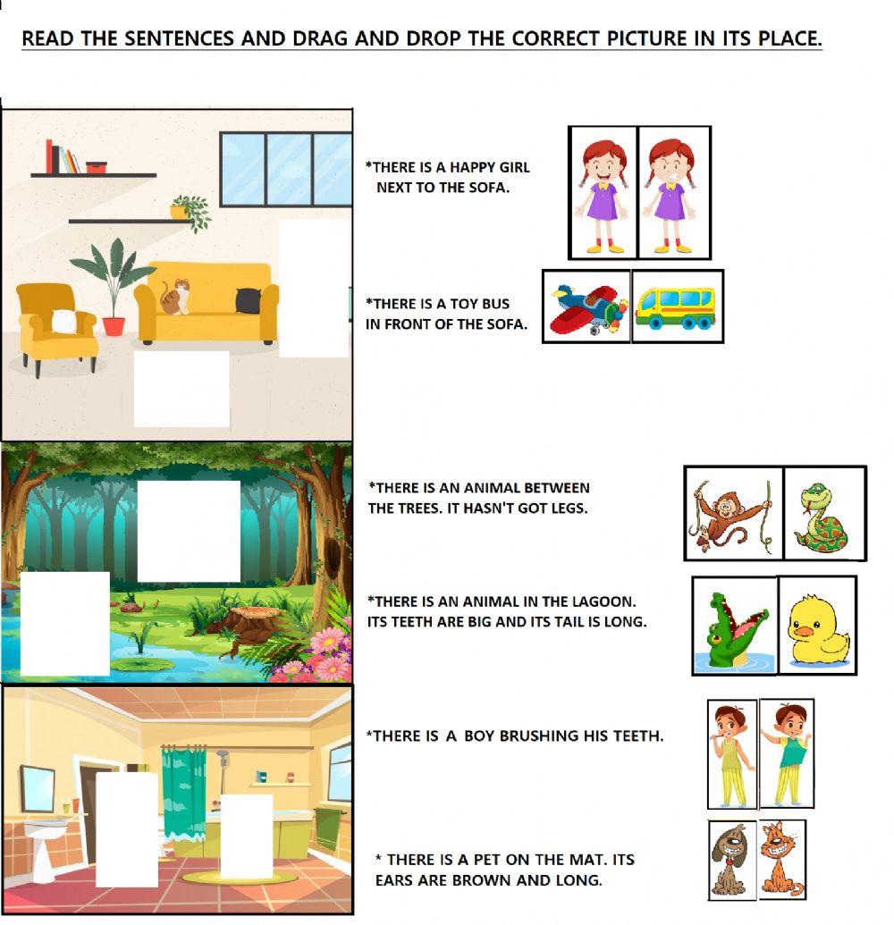 Prepositions of place, daily activities, animals, has got vs hasn't got, body parts