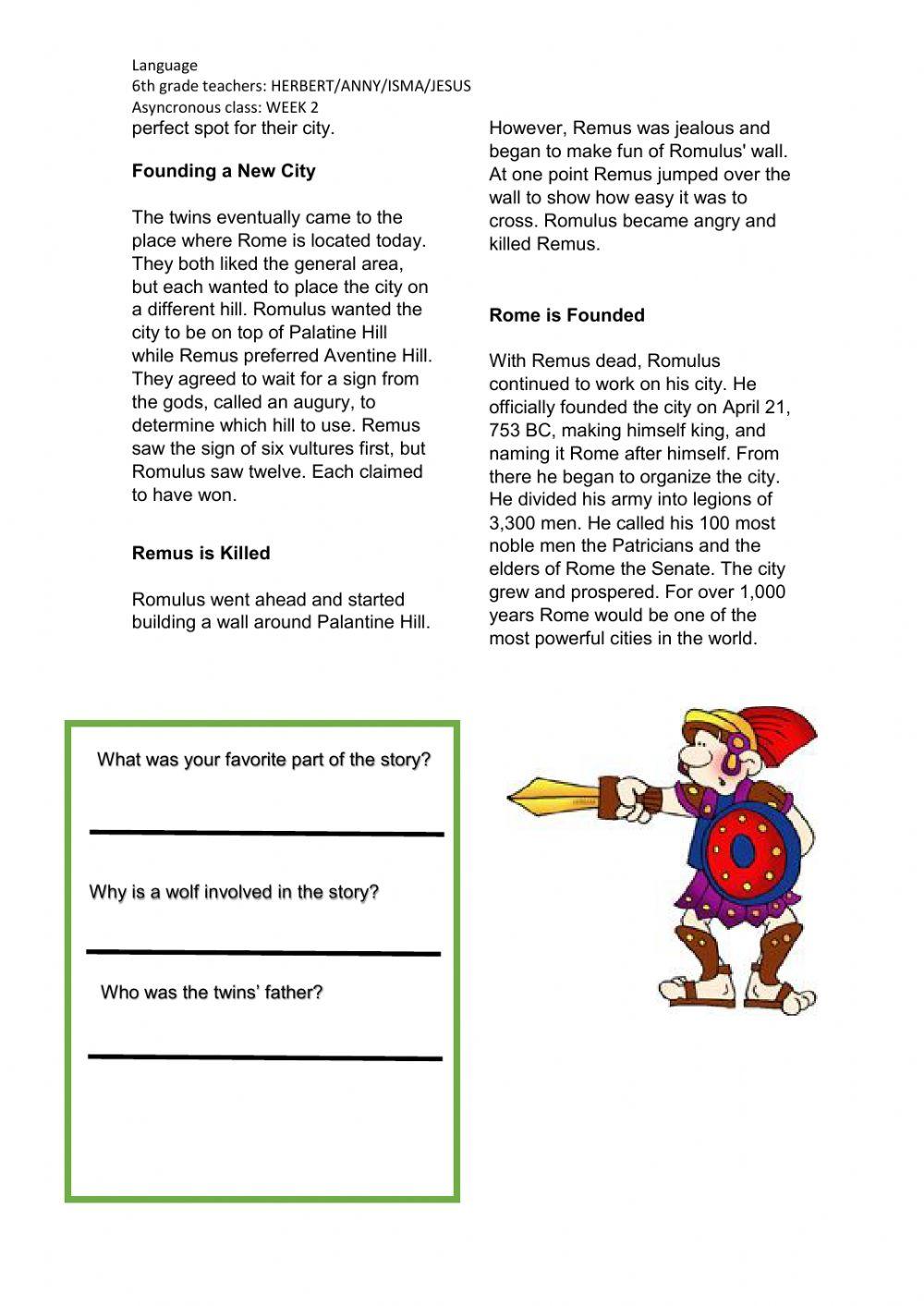 Romulus and Remus Activity