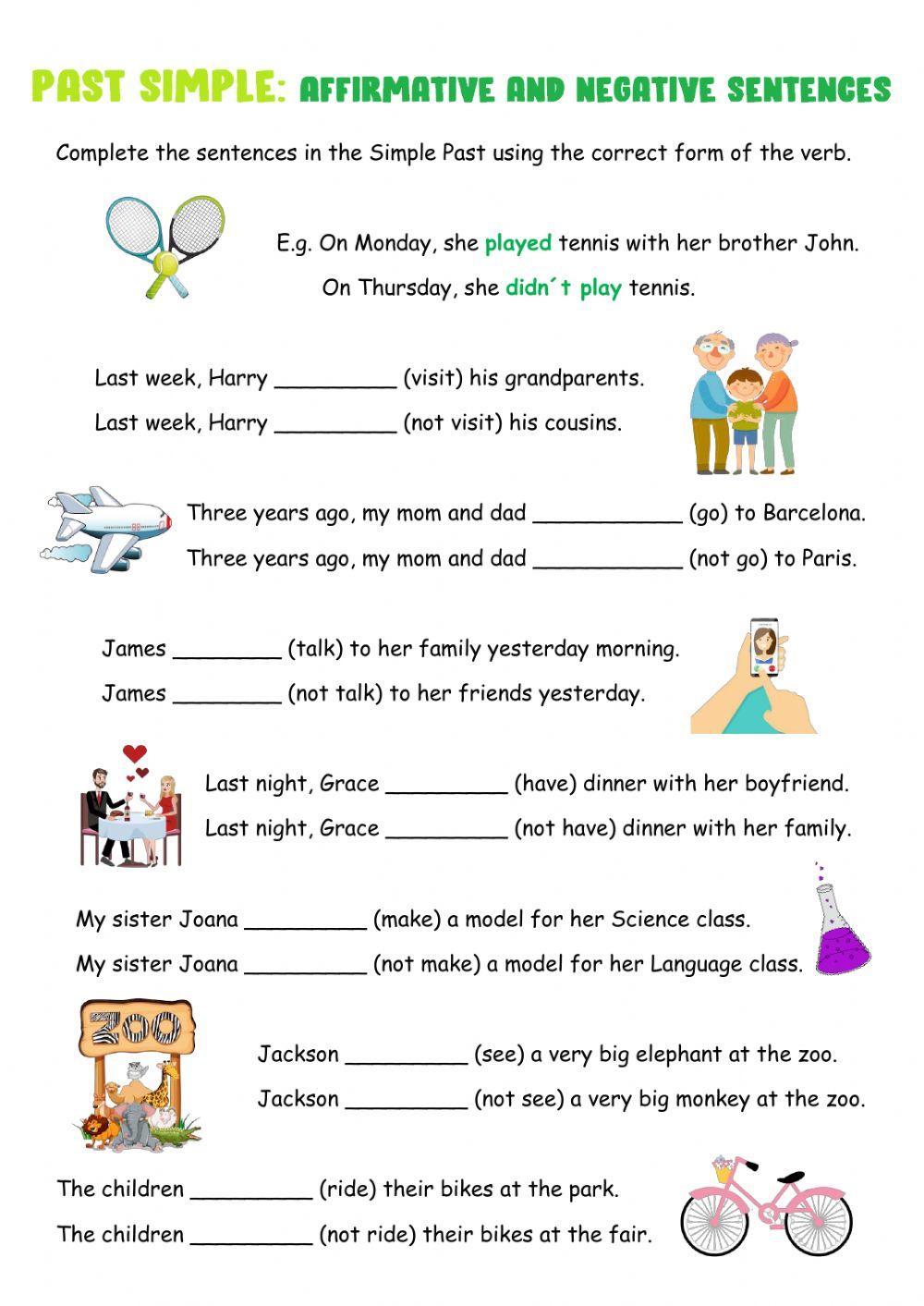 Simple Pasat Affirmative And Negative Sentences Worksheet Live Worksheets