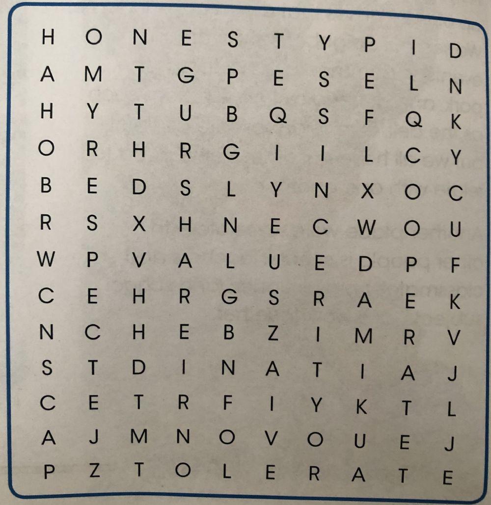 Values word search
