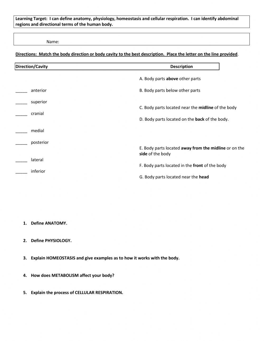 Directional terms worksheet | Live Worksheets
