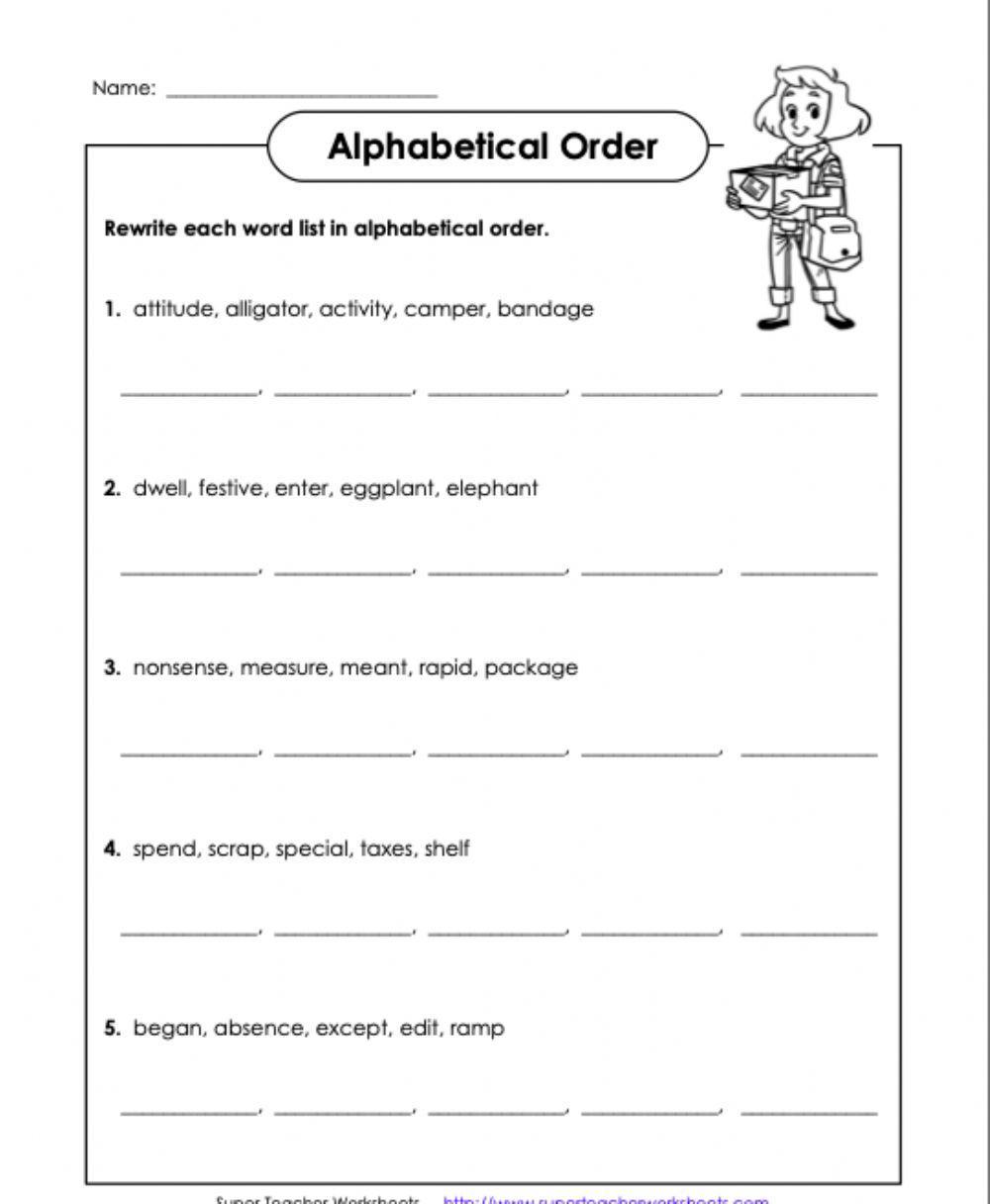 Alphabetical Order D1 5th Grade