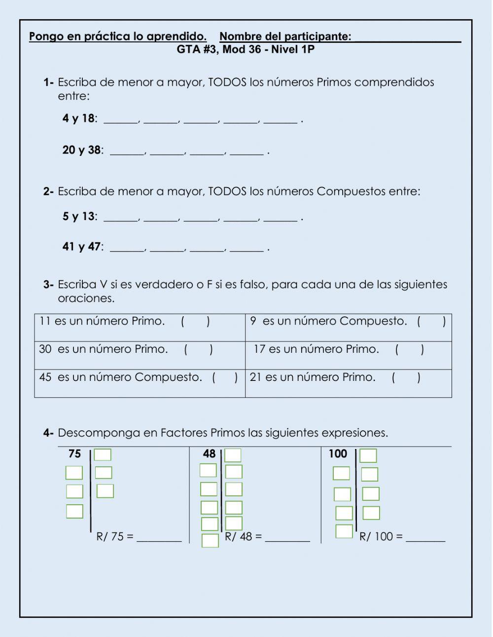 Números Primos y Números Compuestos