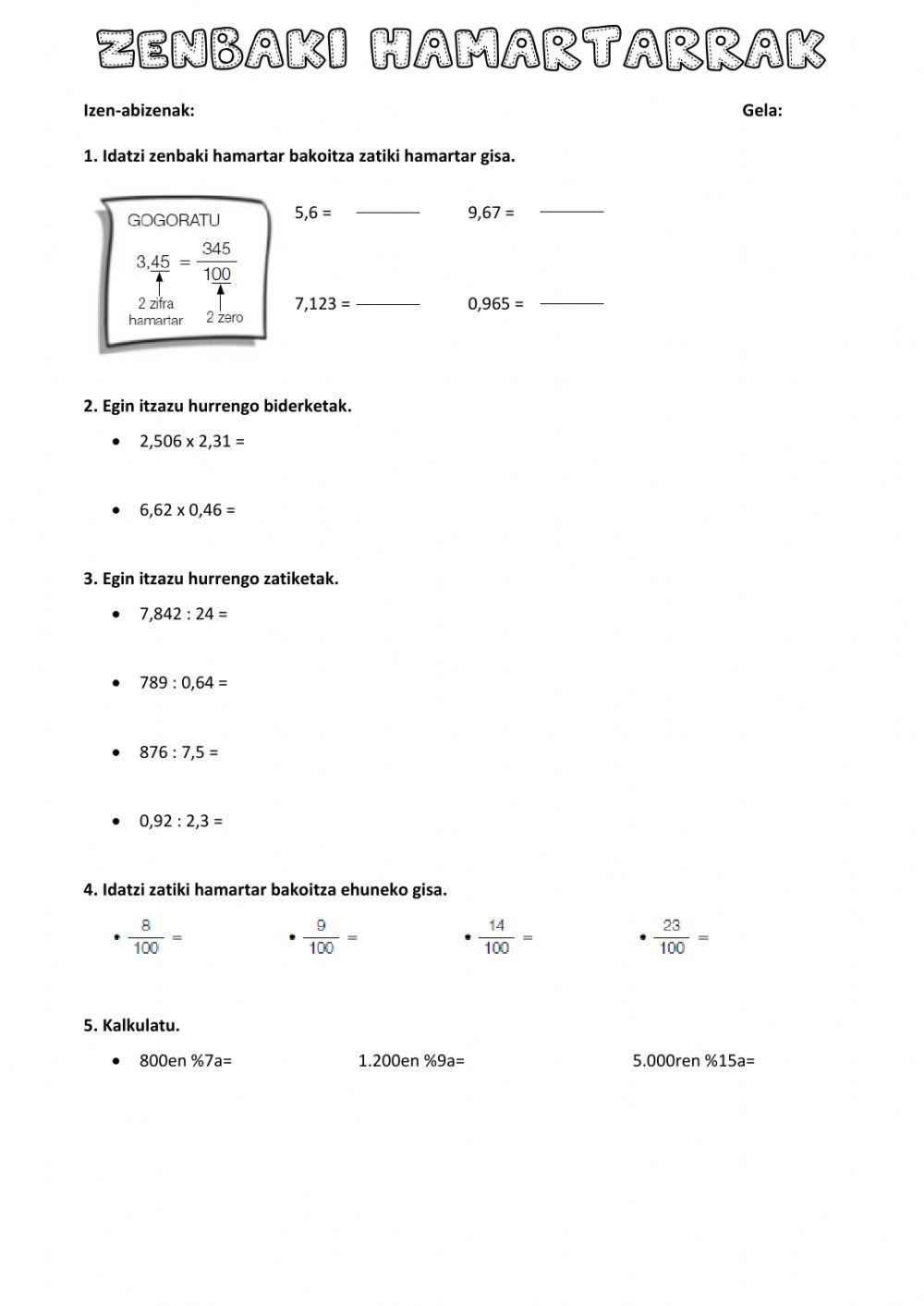 8. gaiko berrikusketa -Zenbaki hamartarrak-