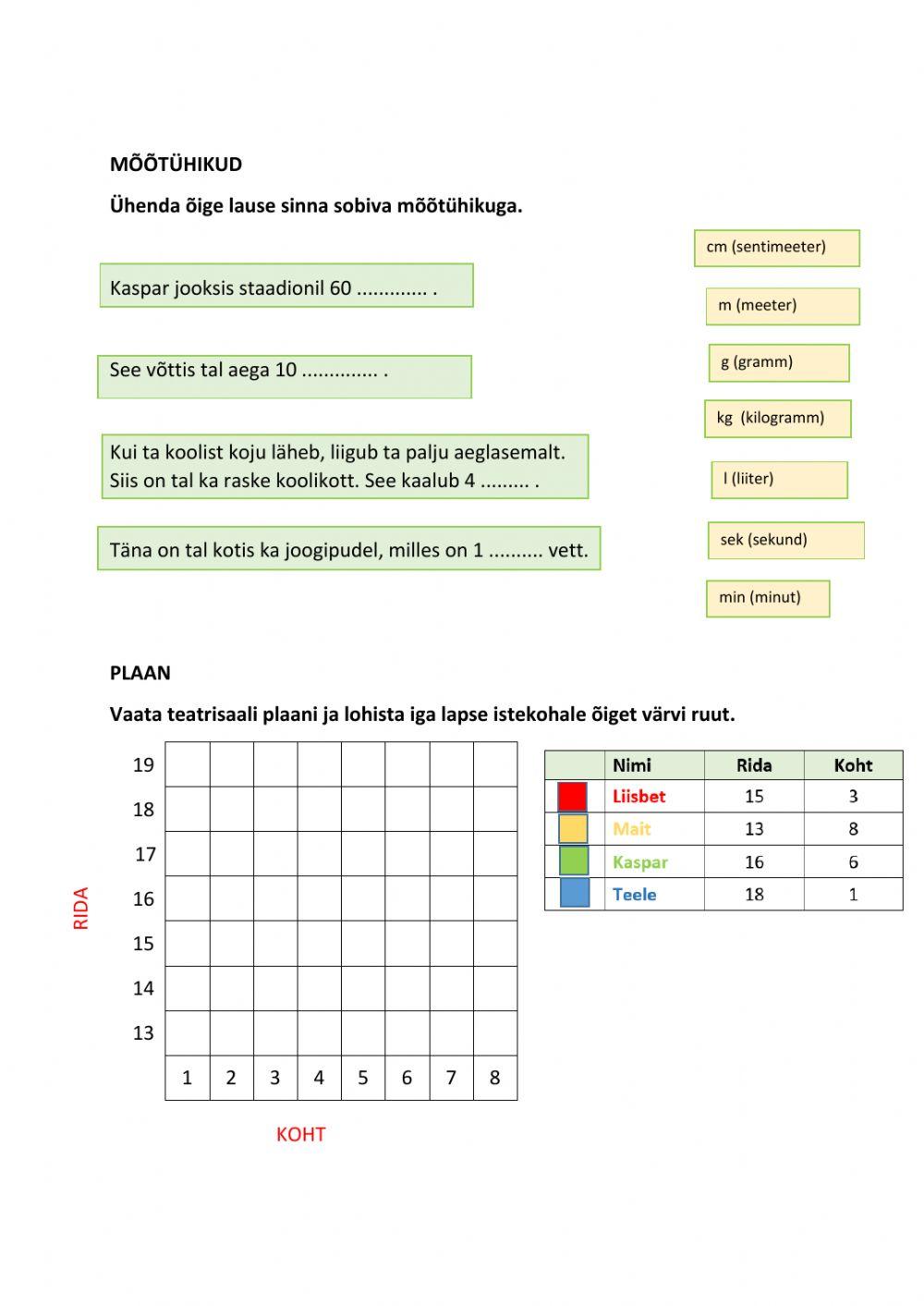 1. kl matemaatika kordamine