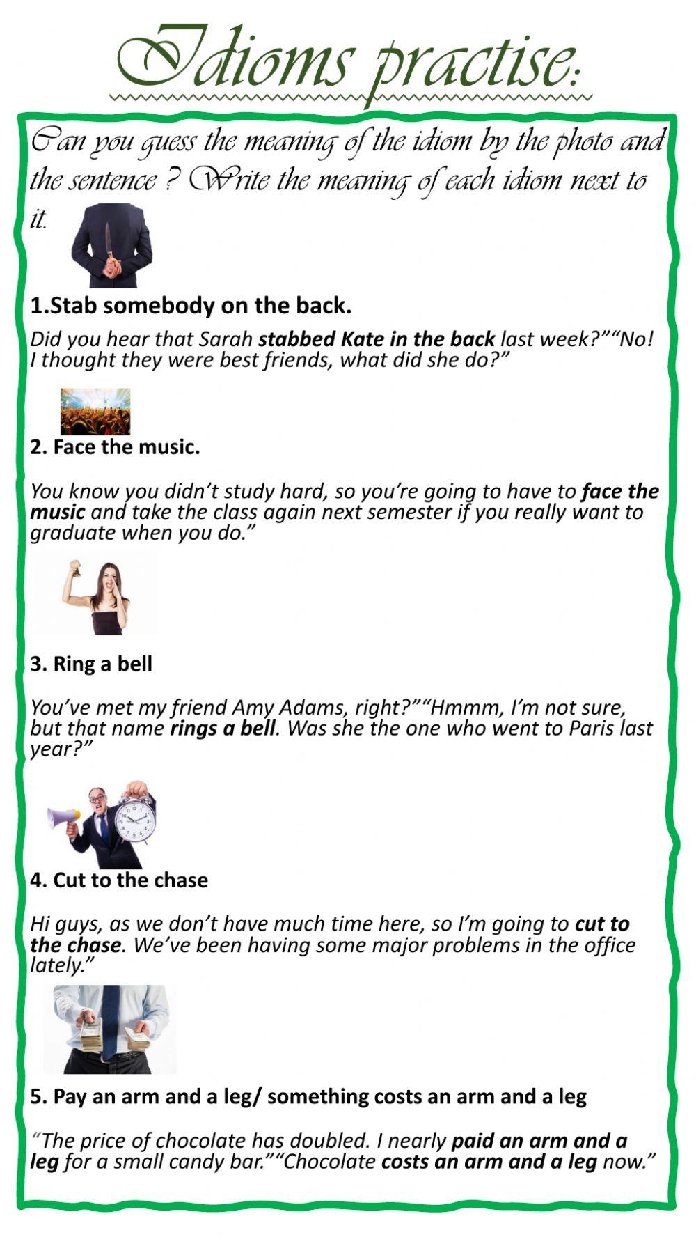 Idioms exercise | Free Interactive Worksheets | 358510, image size:1000x1776