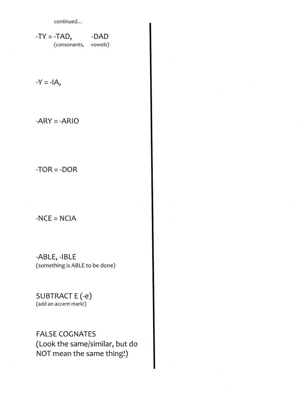 Los Cognados - Notes