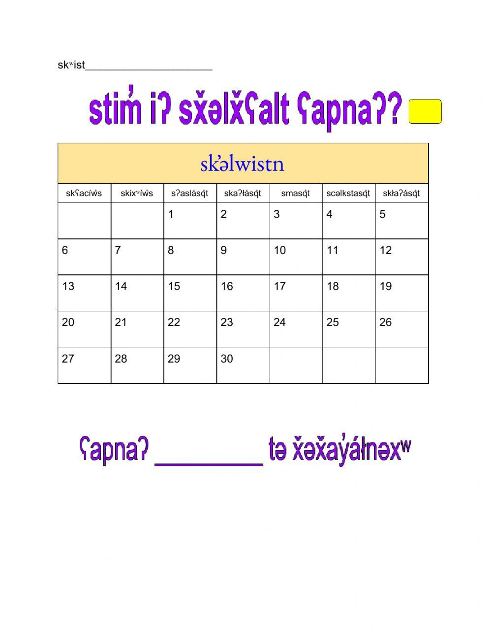 Okanagan Salish Calendar