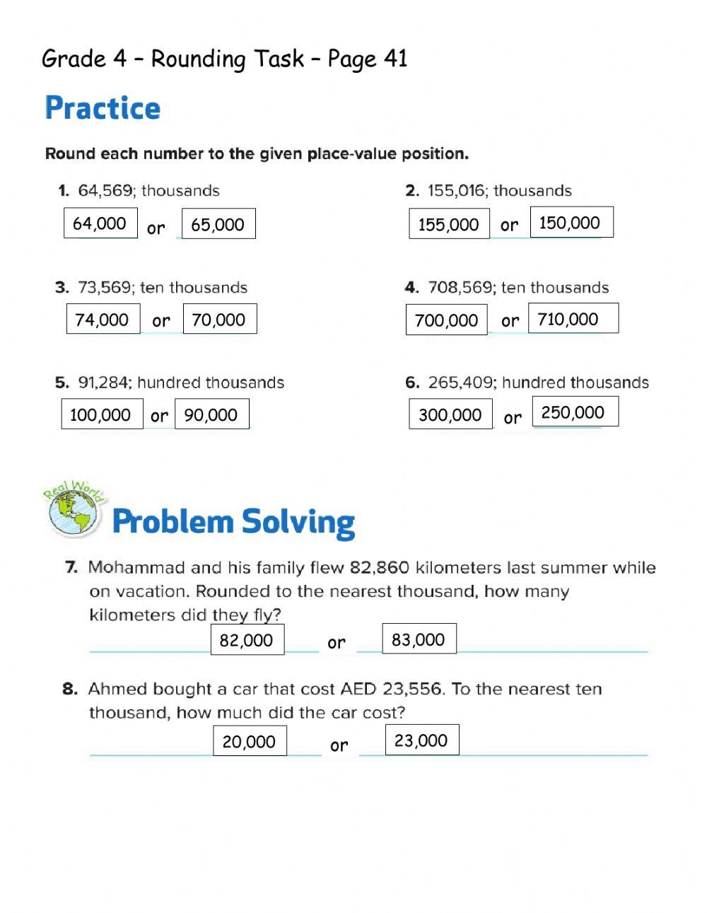Gr 4 Rounding T… | Free Interactive Worksheets | 6013071
