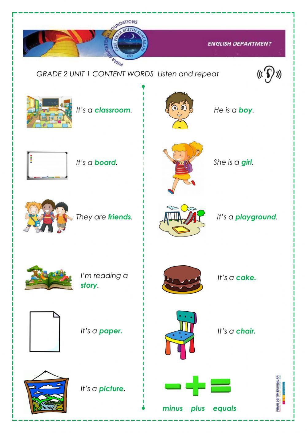 Vocabulary Words For Grade 2 With Meaning