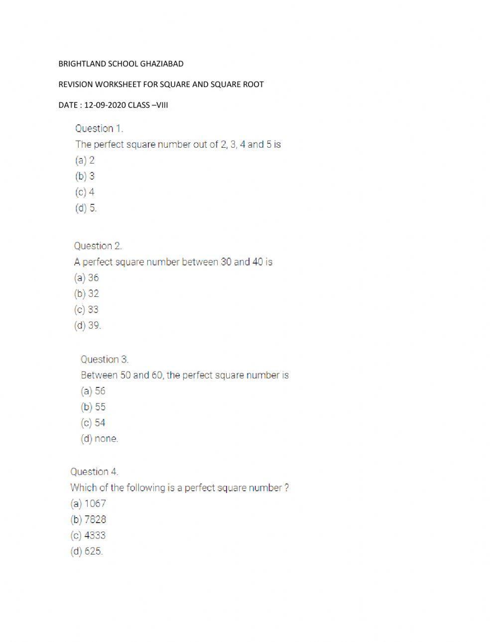 Revision of square and square root