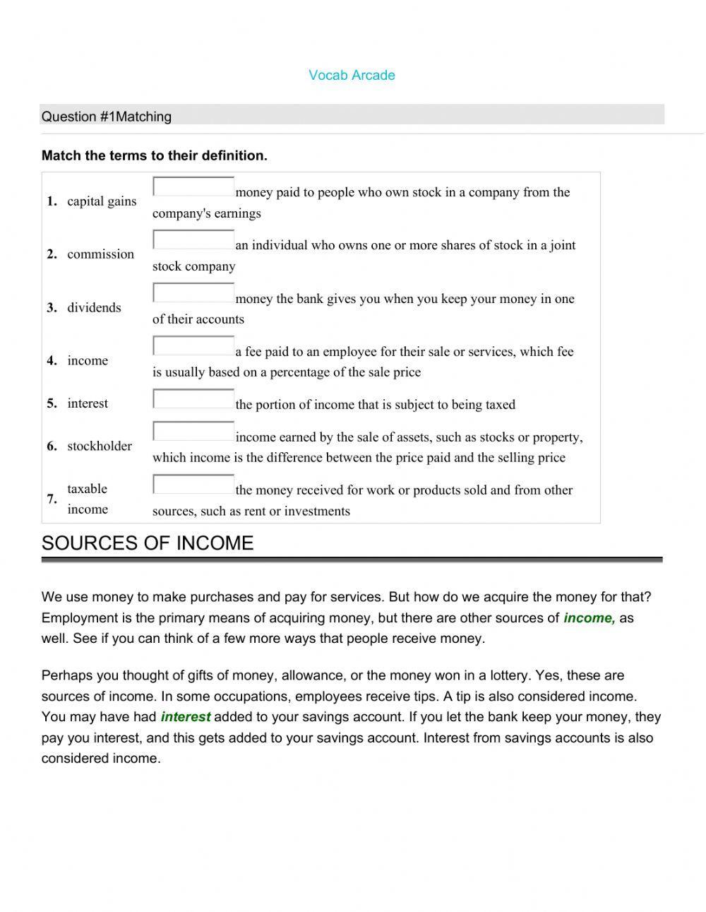 Sources of Income Worksheet