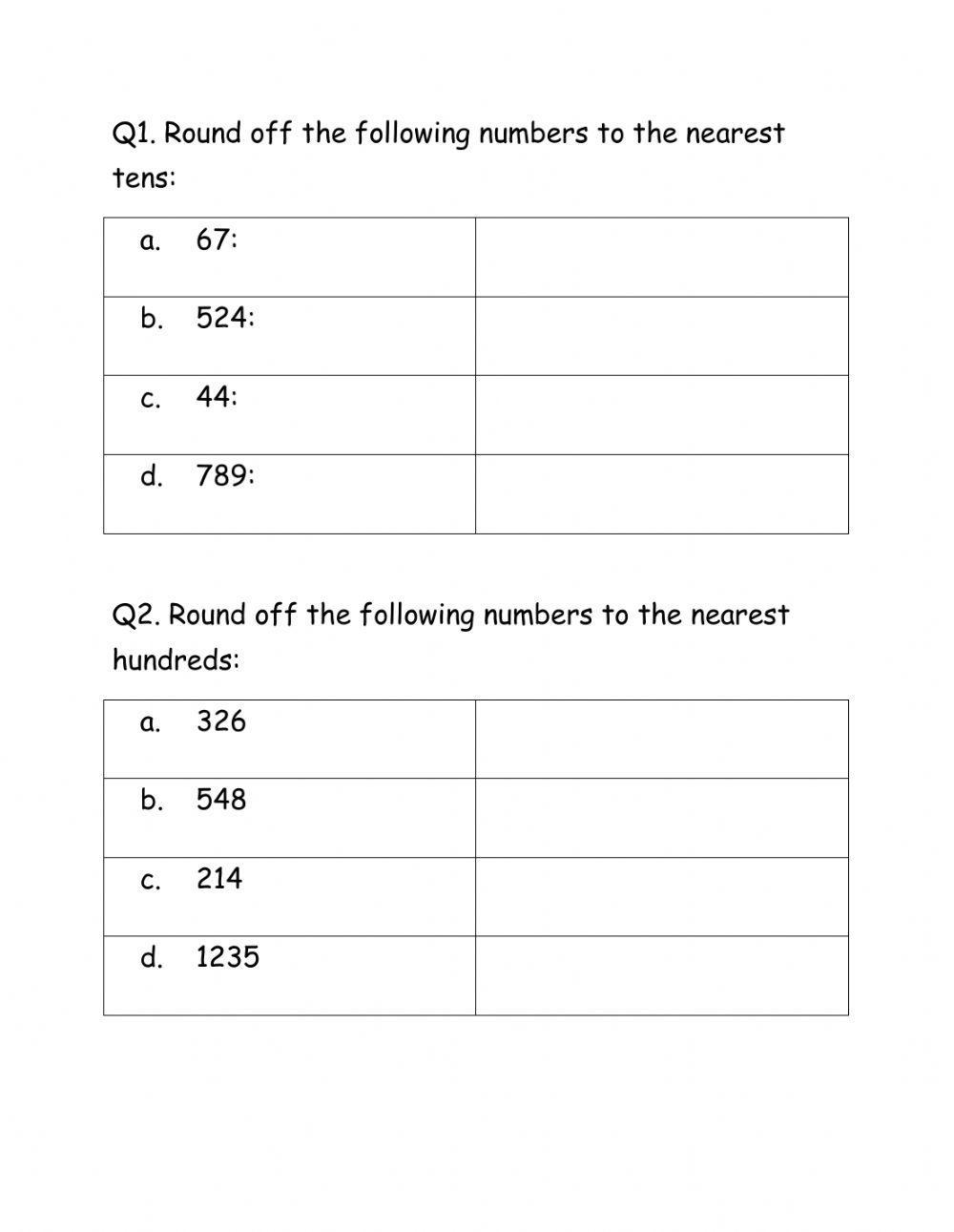 Rounding to the Nearest 10 and 100 Review Worksheets