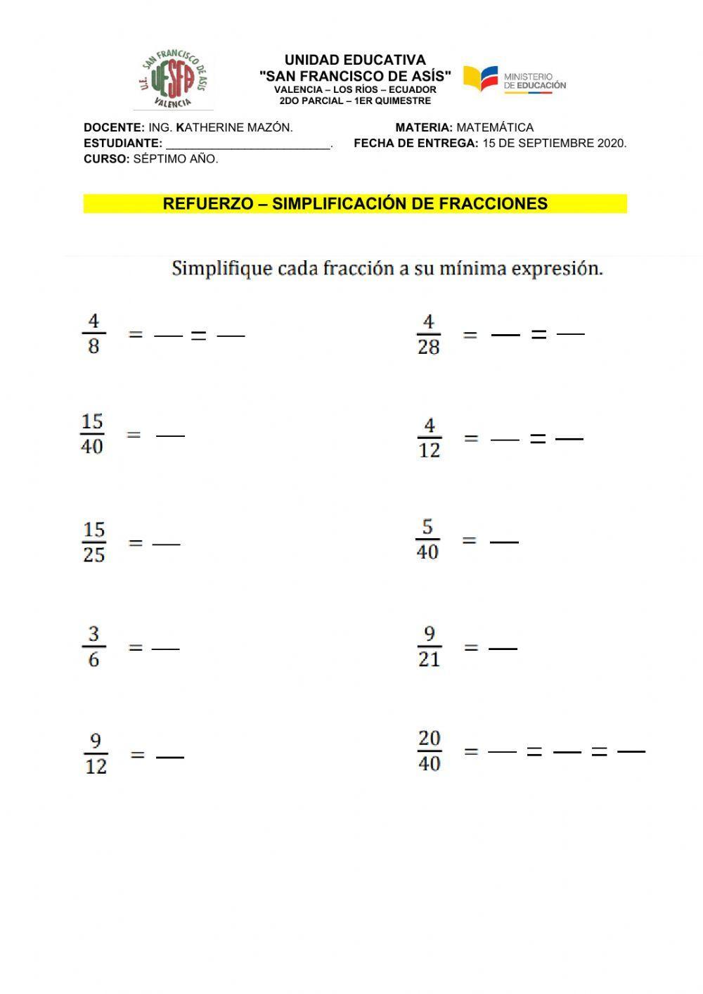 Simplificar fracciones