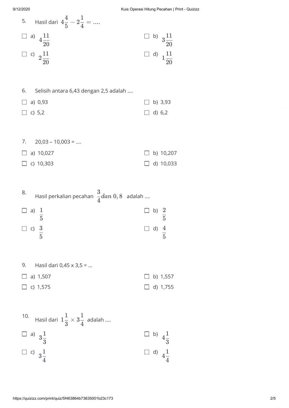 Operasi Hitung Pecahan