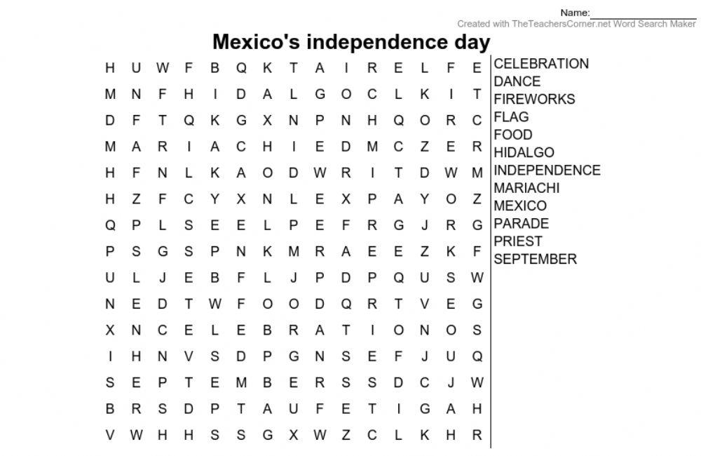 Mexico's independance day wordsearch