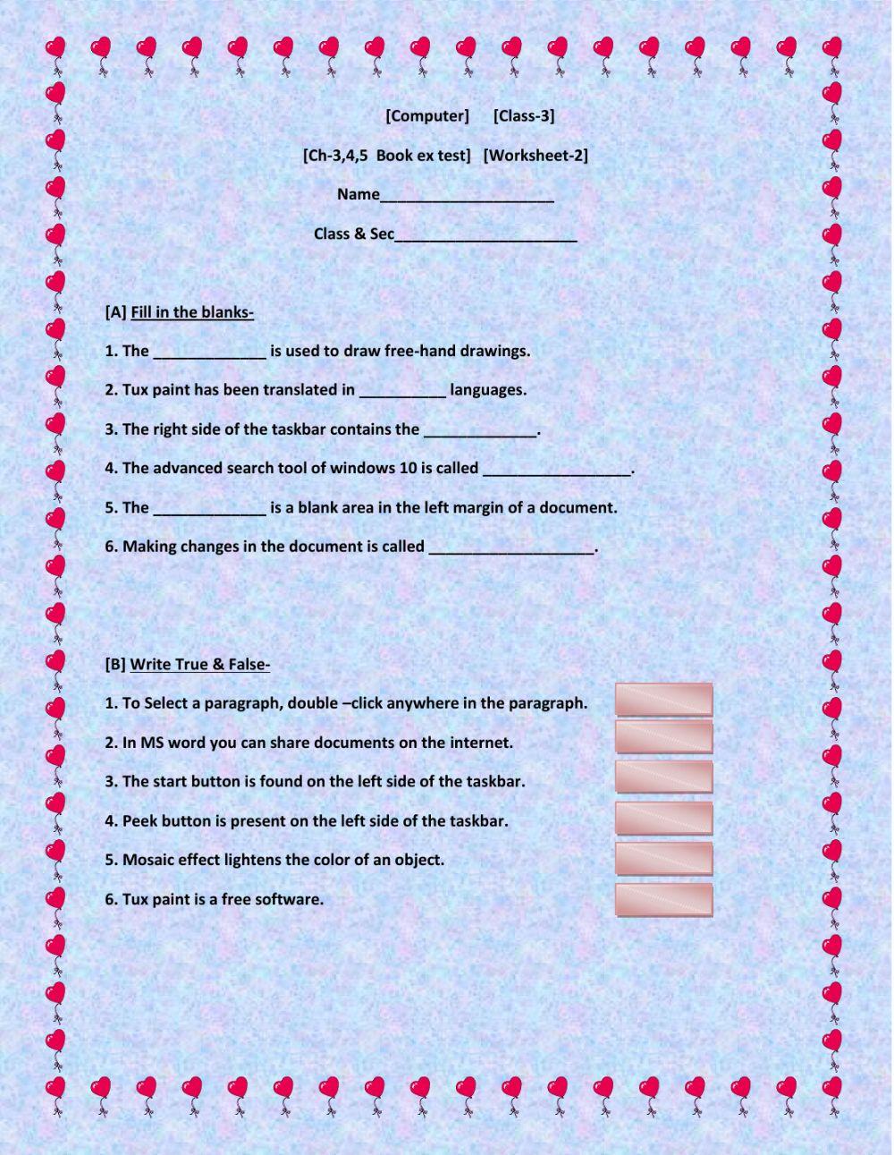 Class-3 worksheet -2 interactive worksheet | Live Worksheets