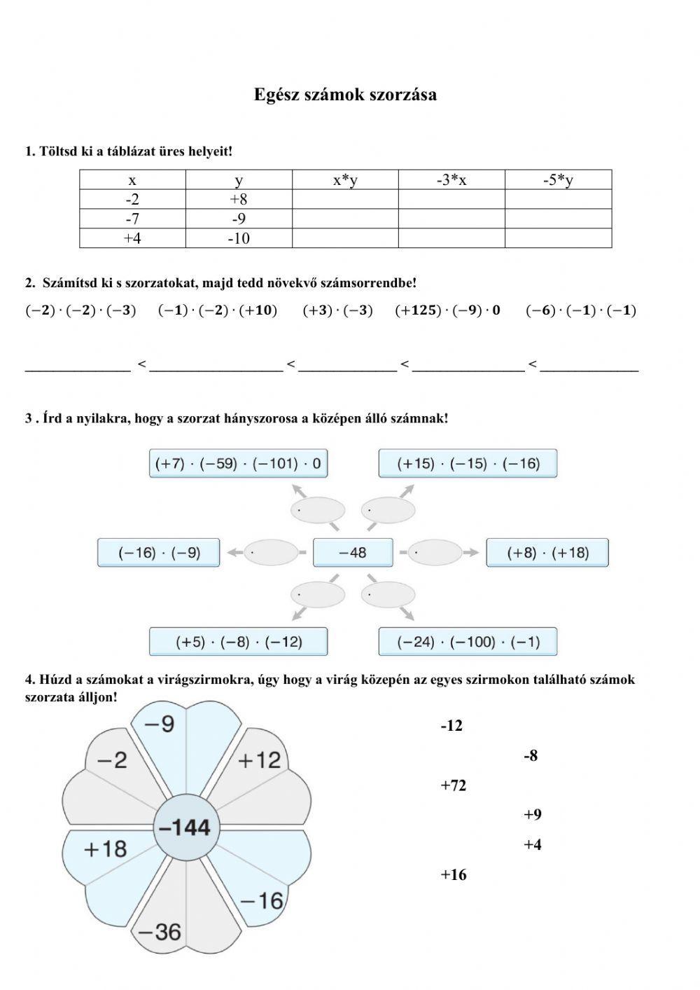Egész számok szorzása