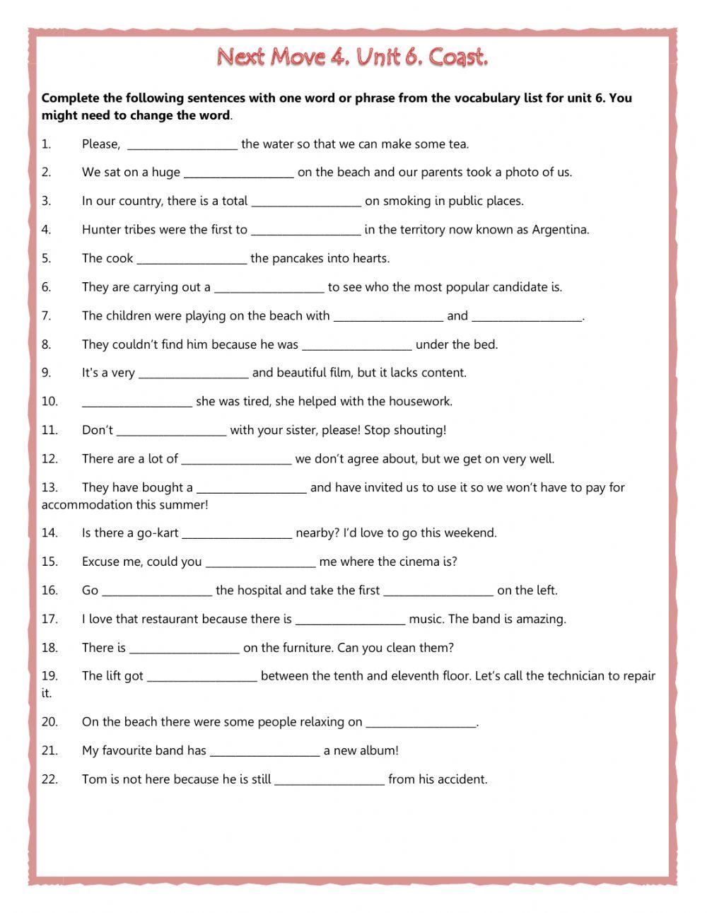 Next Move 4. Unit 6. Coast. Vocabulary.