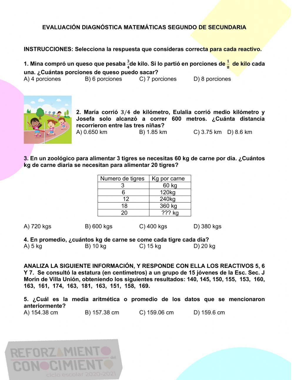 Evaluación diagnóstica 2do secundaria