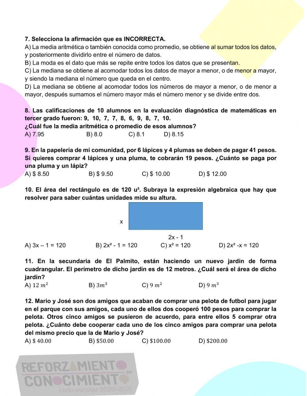Evaluación diagnóstica 3ro de secundaria