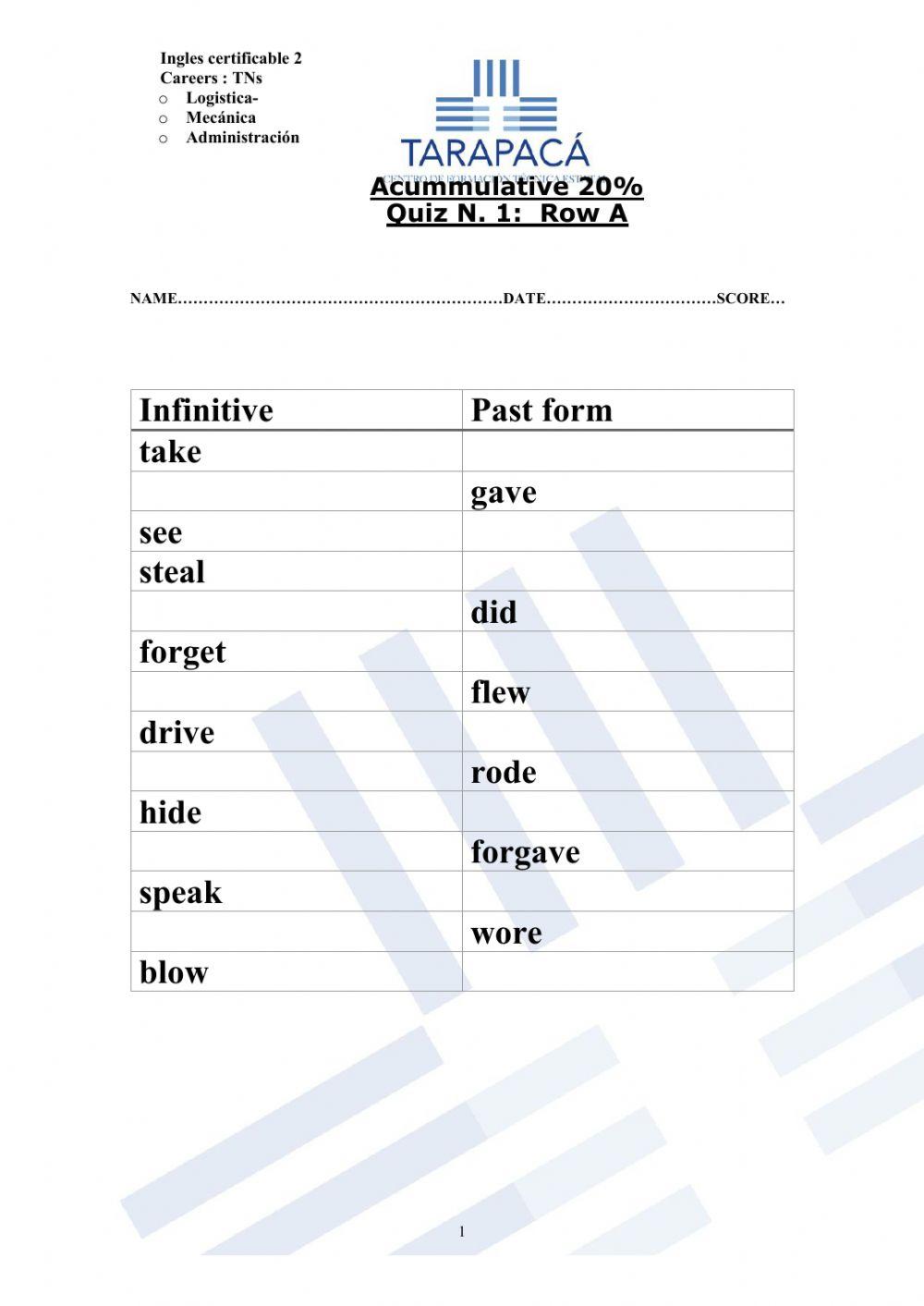 Quizz irregular verbs