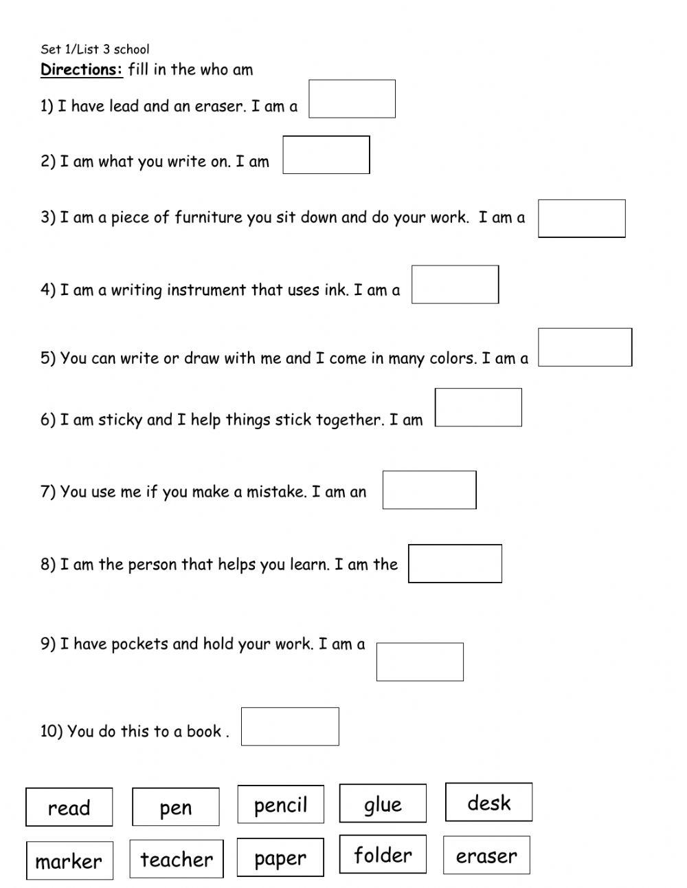 Who Am I-School Supplies