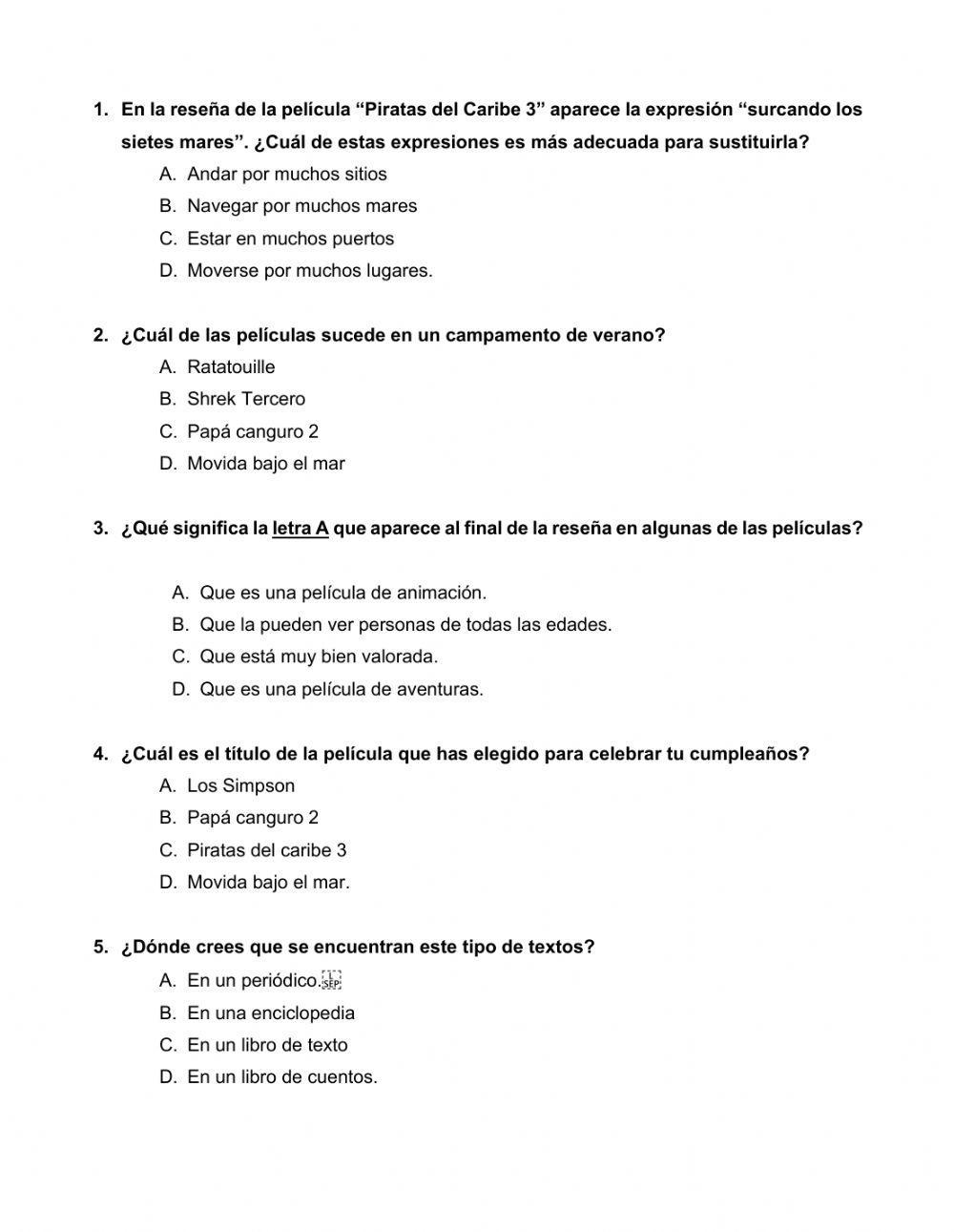Evaluación diagnóstica 4º