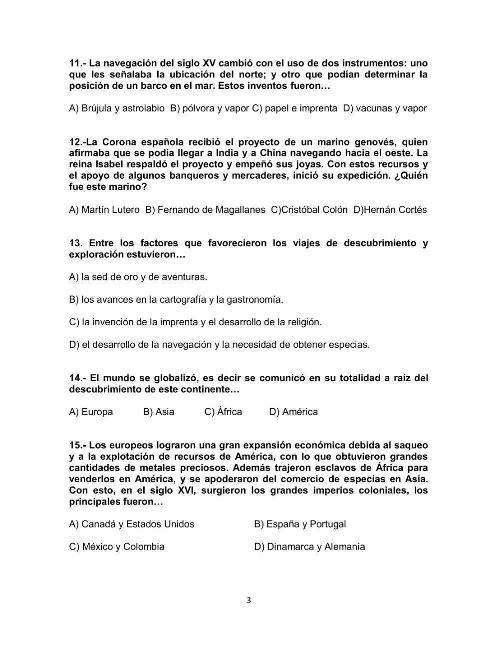 EXAMEN DIAGNÓSTICO DE HISTORIA 1