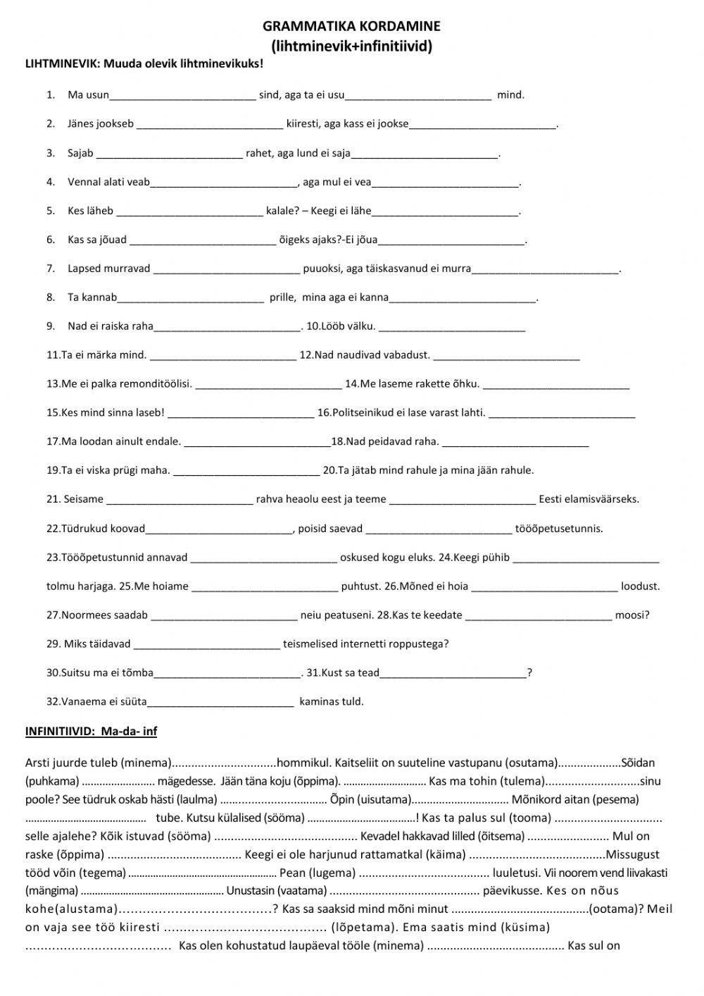 GR-kordamine (lihtminevik+infinitiivid)