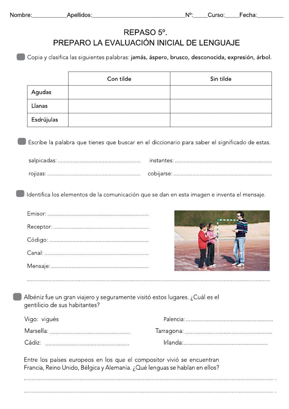 Ficha 1 repaso lenguaje 5º