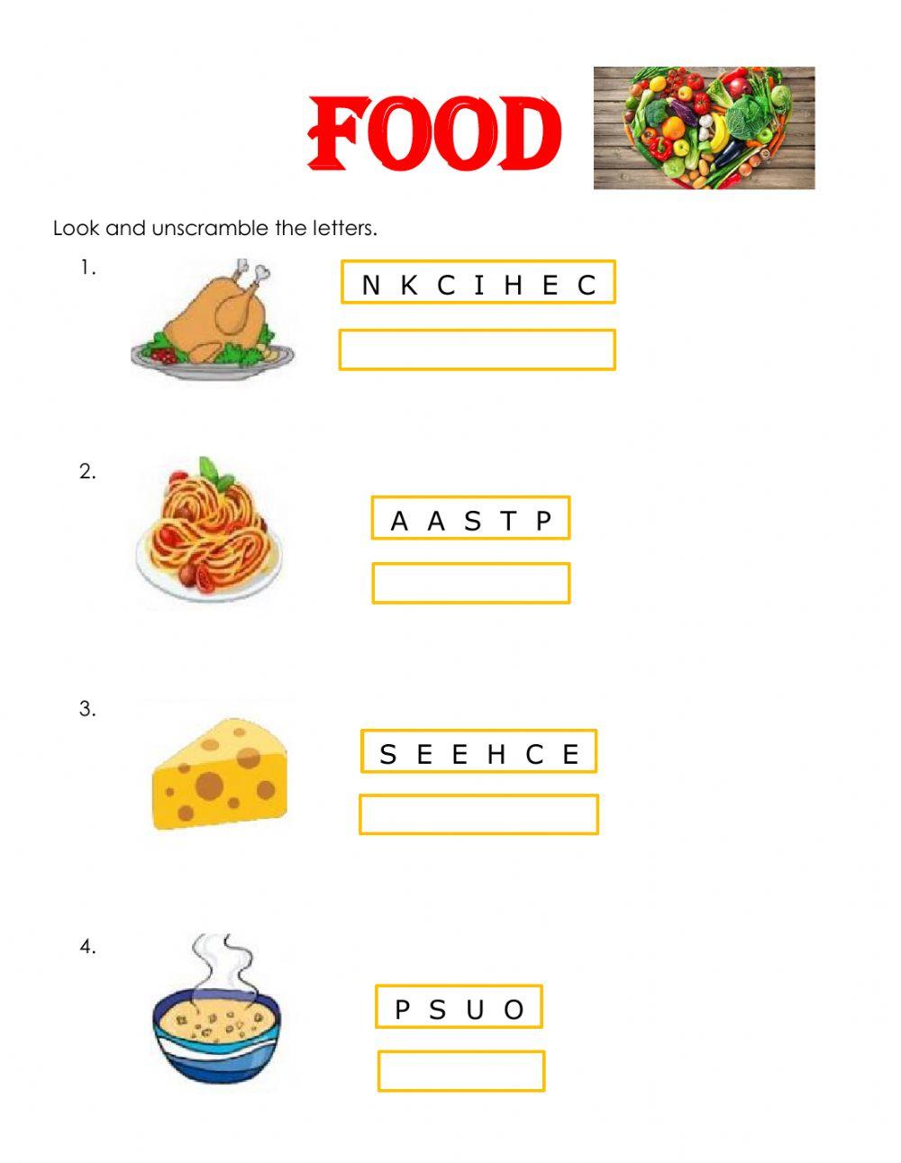 Food Unscramble the letters Food Unscramble the letters