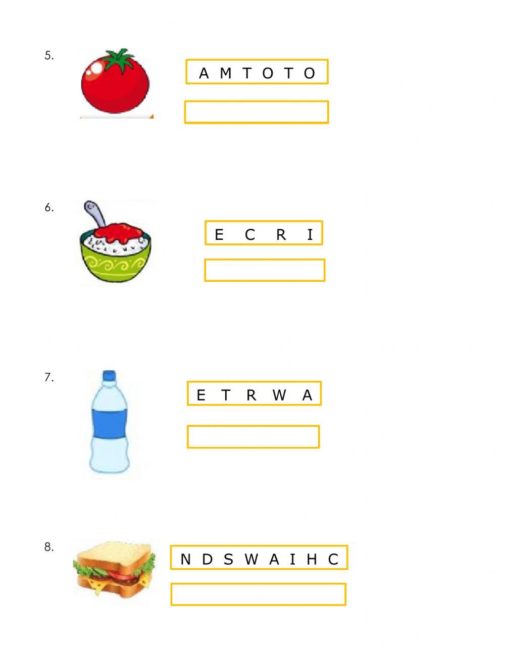 Food Unscramble the letters Food Unscramble the letters