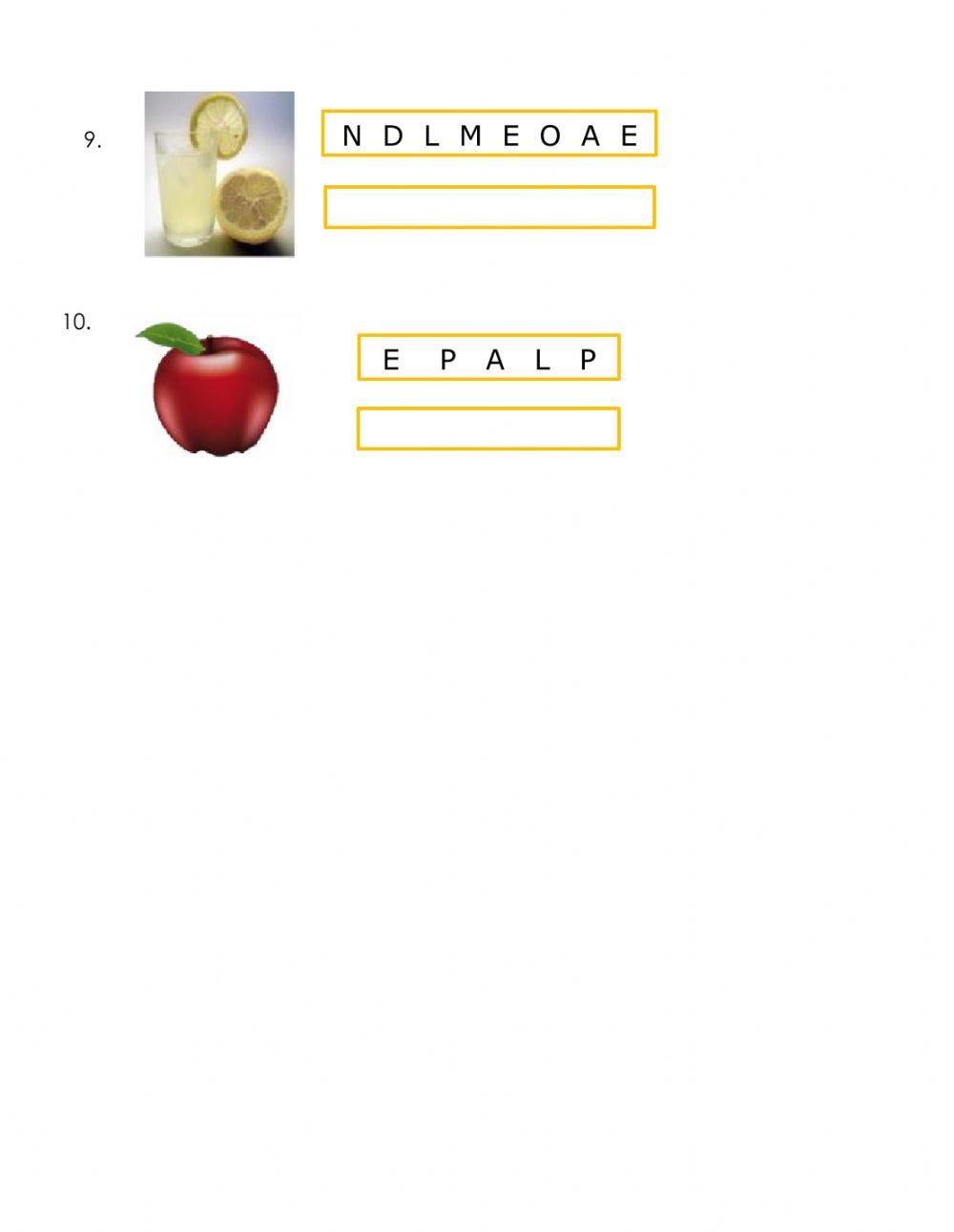 Food Unscramble the letters Food Unscramble the letters