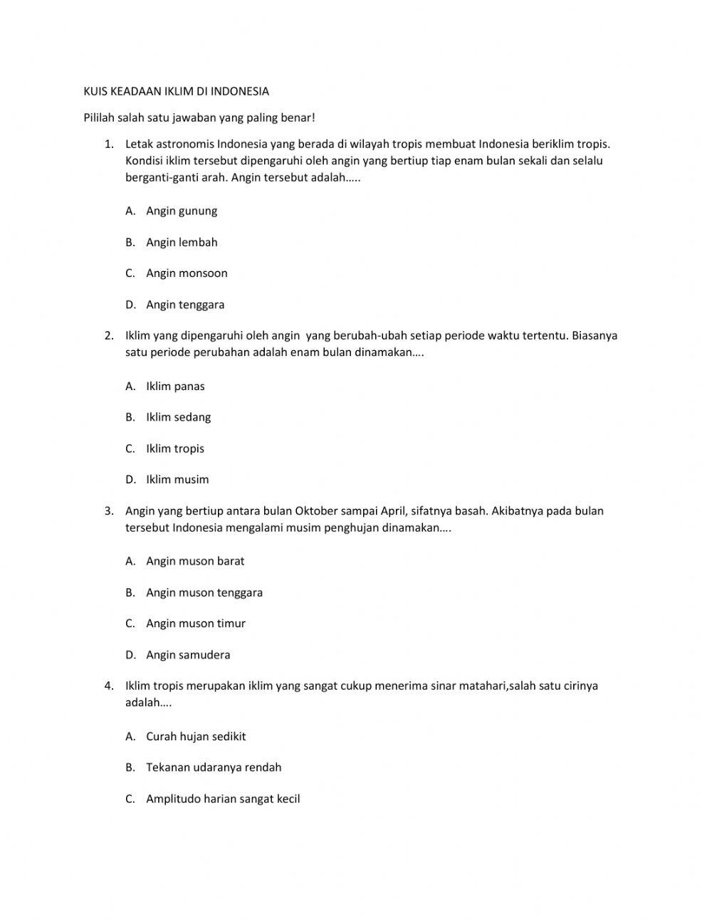 Kondisi iklim indonesia