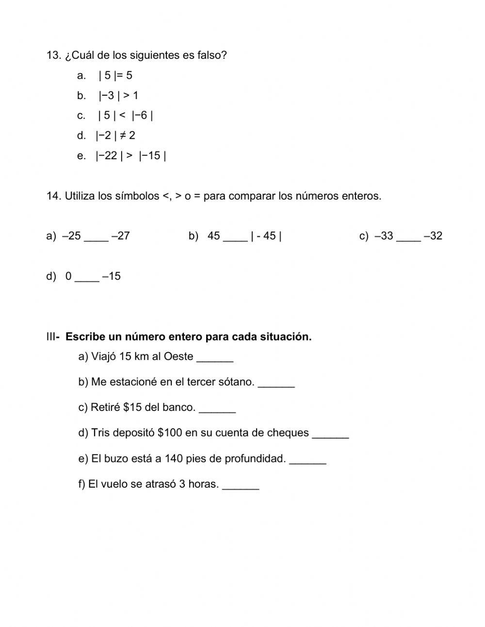 Conceptos básicos de números enteros