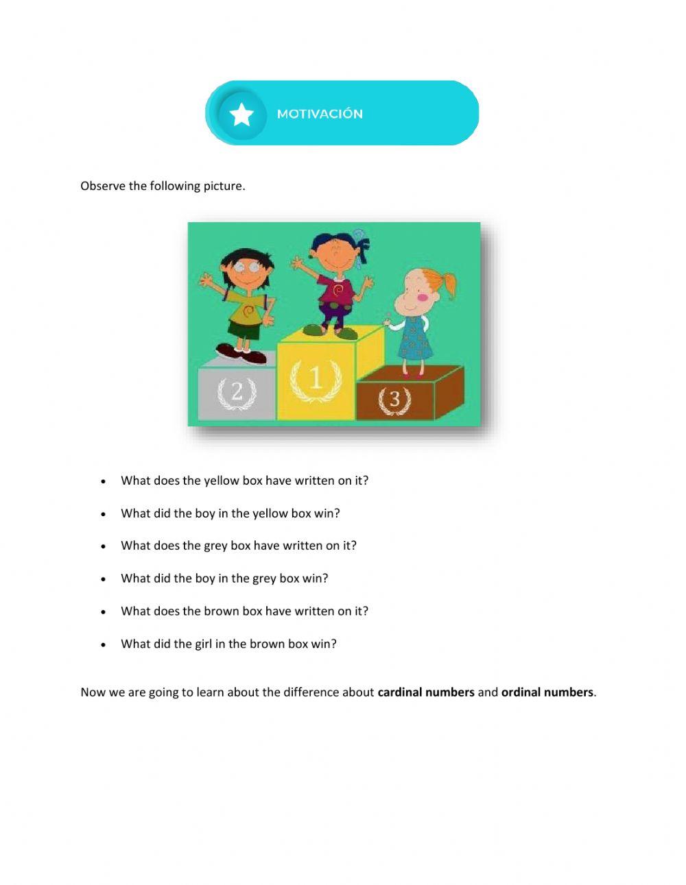 Cardinal and Ordinal Warm Up