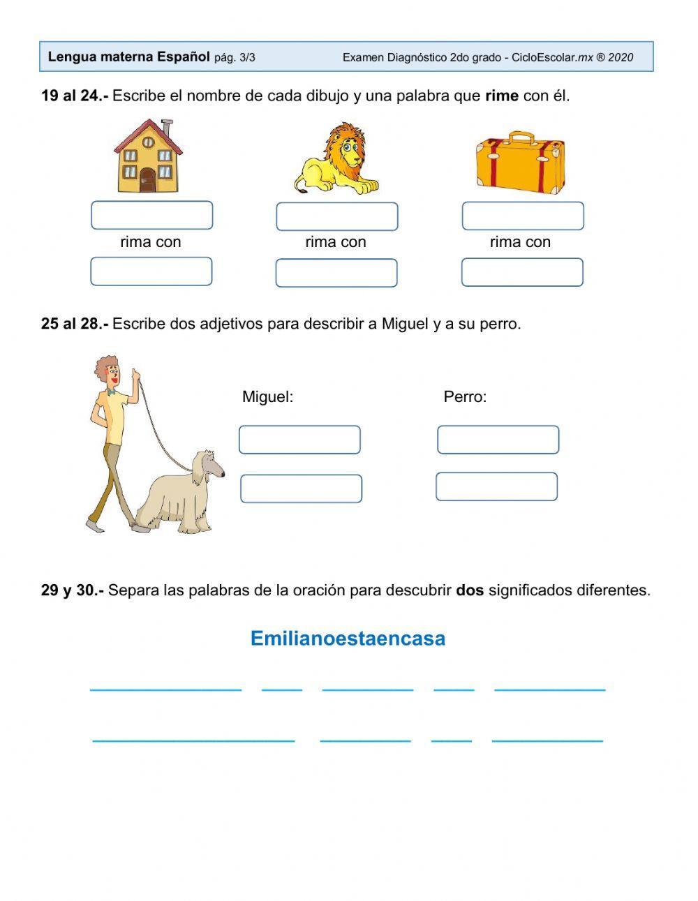 Diagnóstico español 2o grado, primaria.