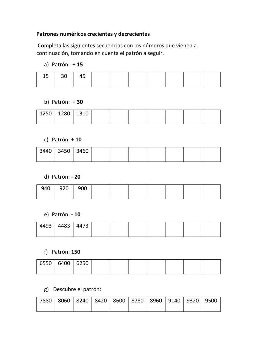 Sucesiones numéricas crecientes y decrecientes