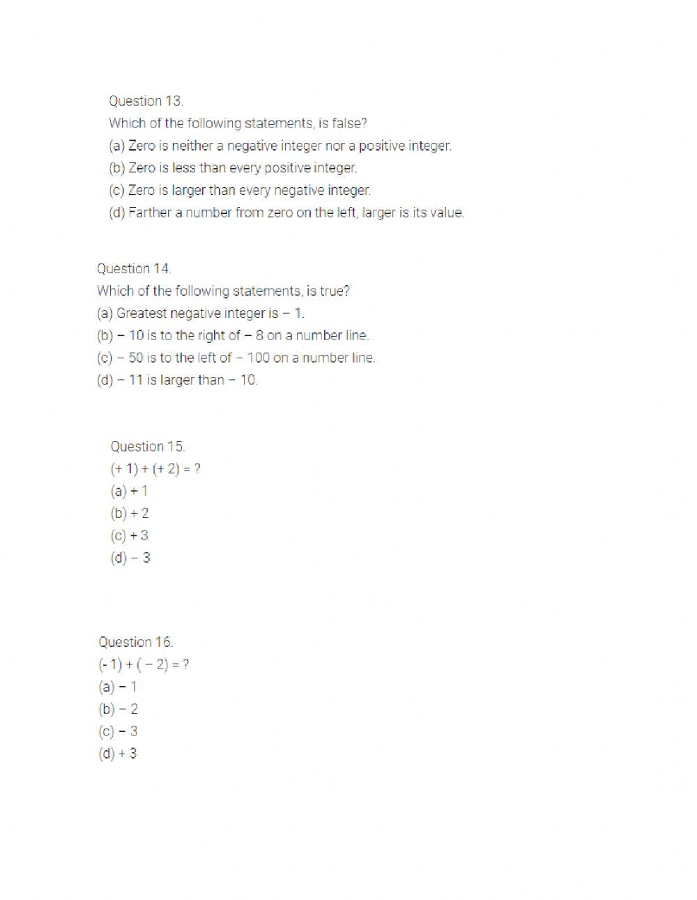 Revision of integers class vii 14-09-2020