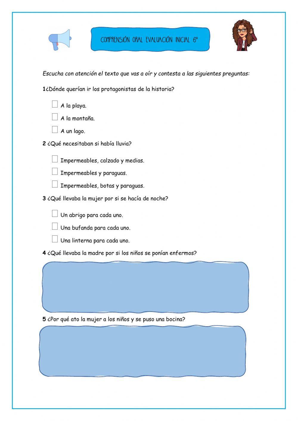 Comprensión oral evaluación inicial 6º