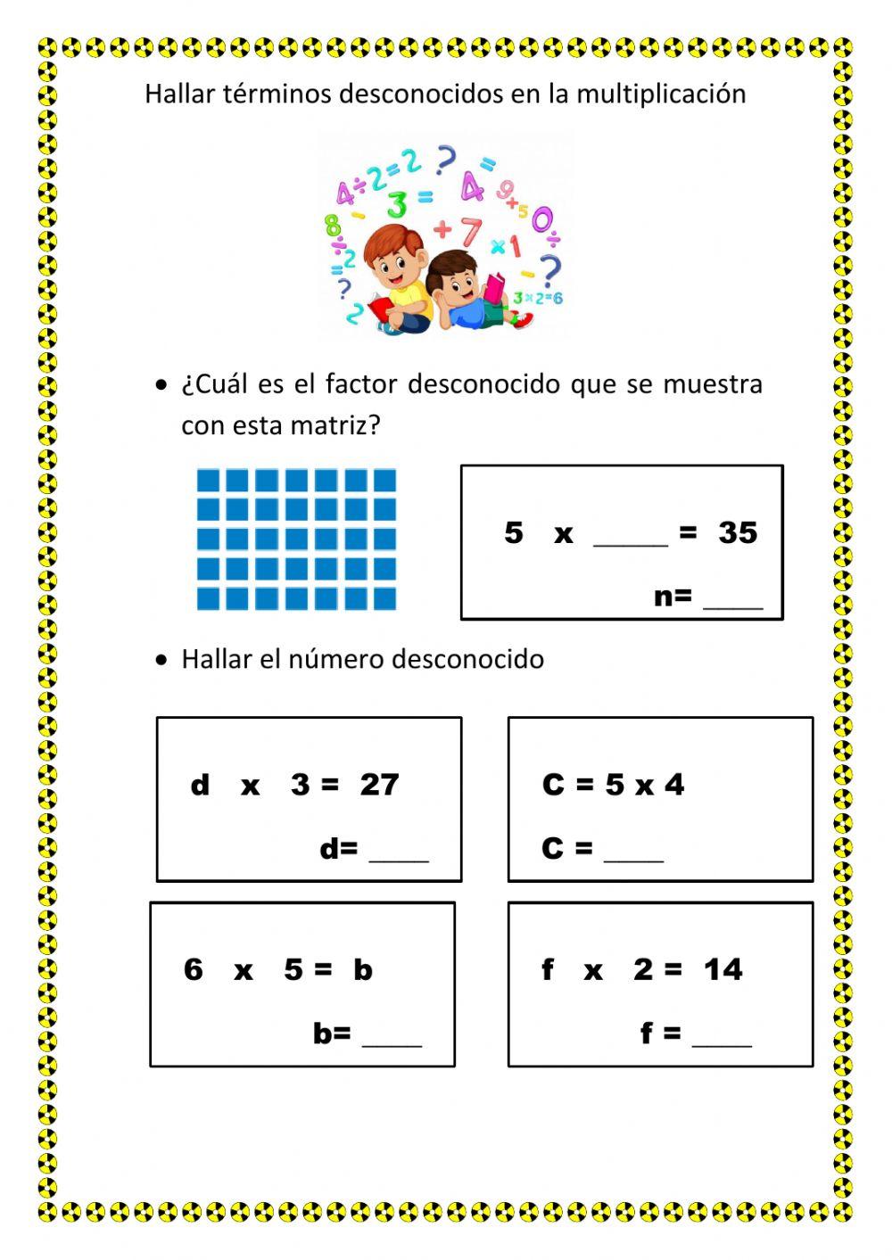 Hallar término desconocido de la multiplicación