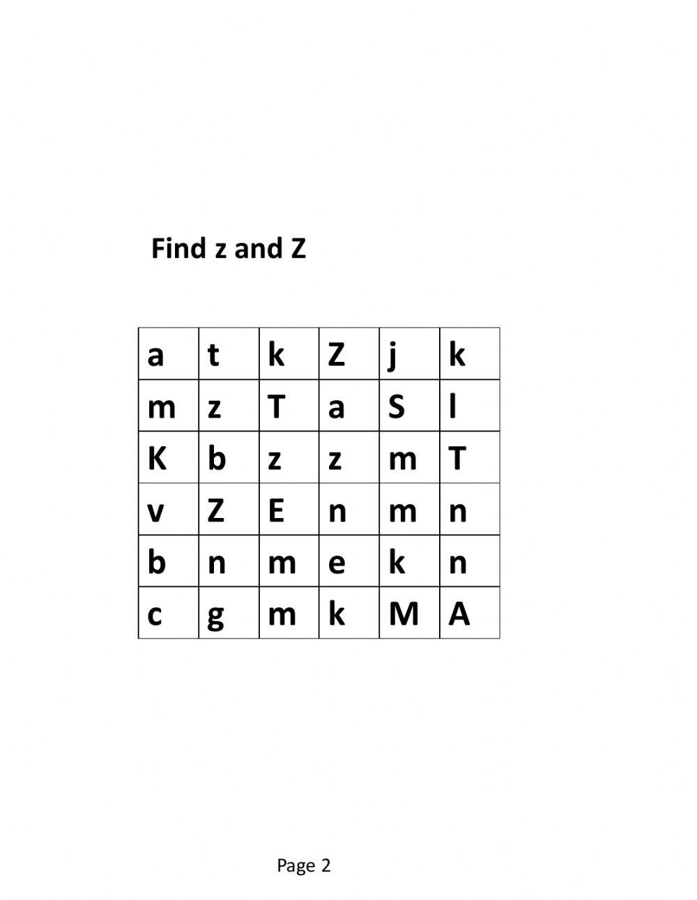 find (y and Y)(z and Z)