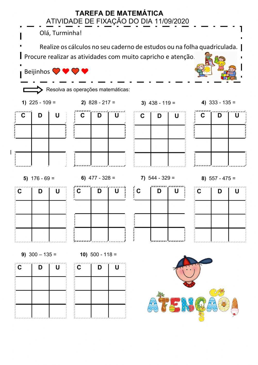 Matemática -  subtração