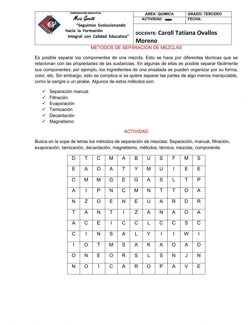 Métodos de separación de mezclas