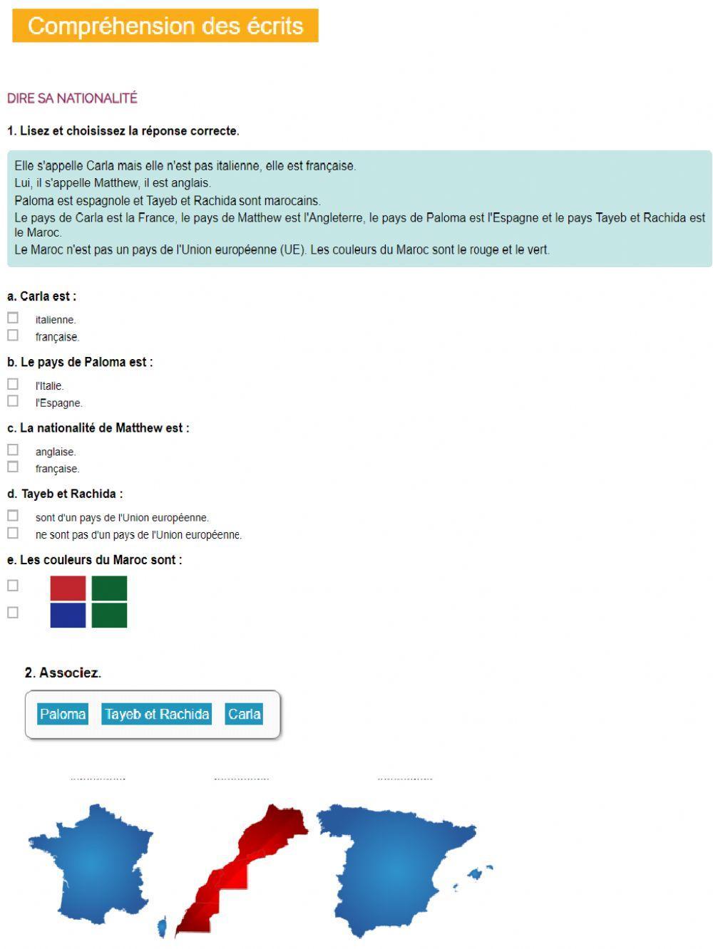 Nationalites comprehension ecrite