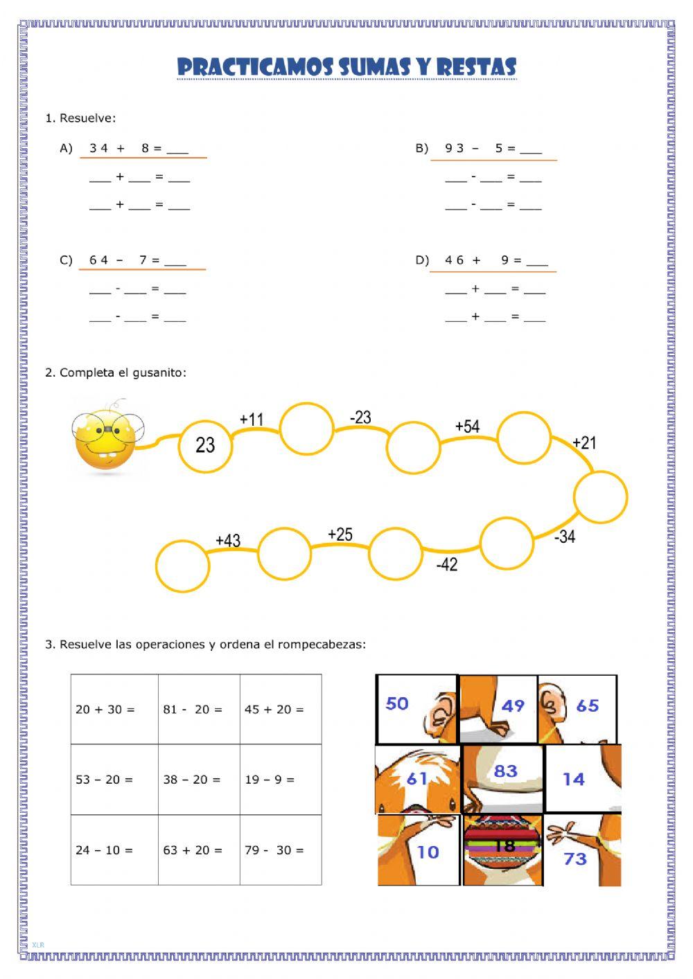 Sumas y restas sin pasar decena
