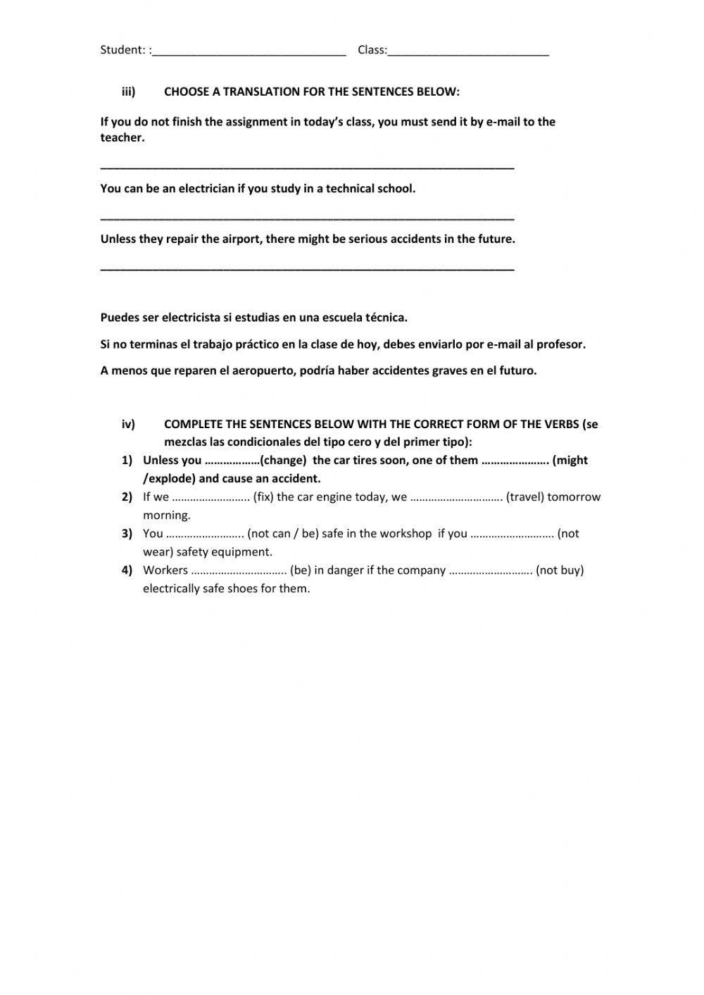 Zero and first type conditionals