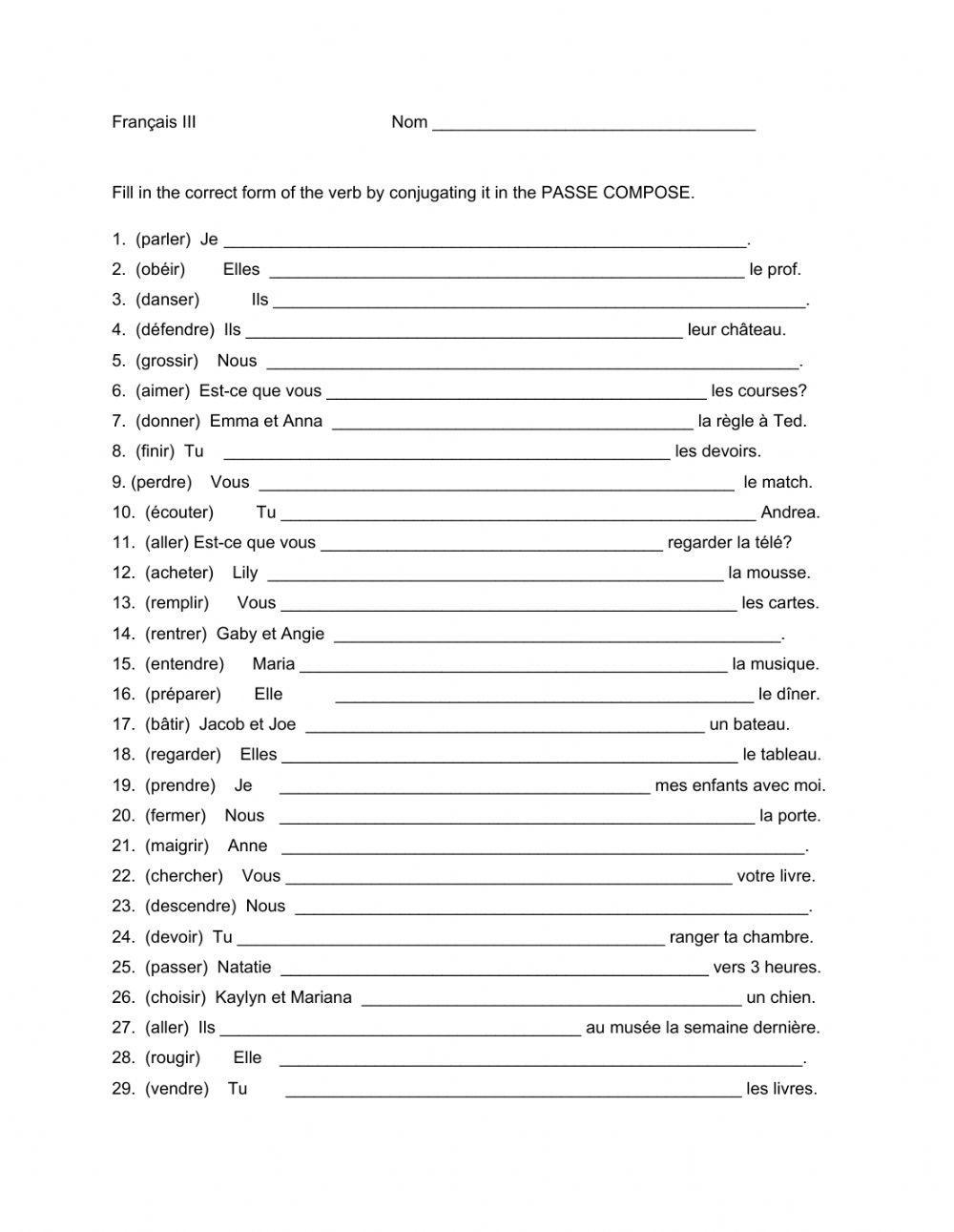 Prendre Conjugation Passé Composé Passé composé online pdf activity | Live Worksheets
