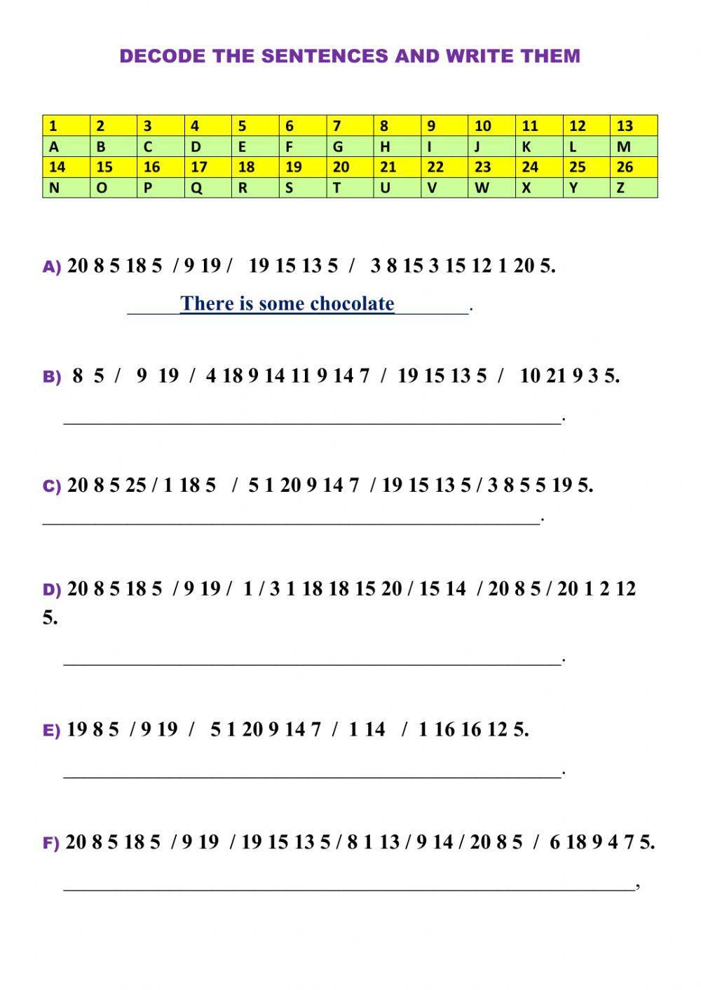 Decode the sentences and write them